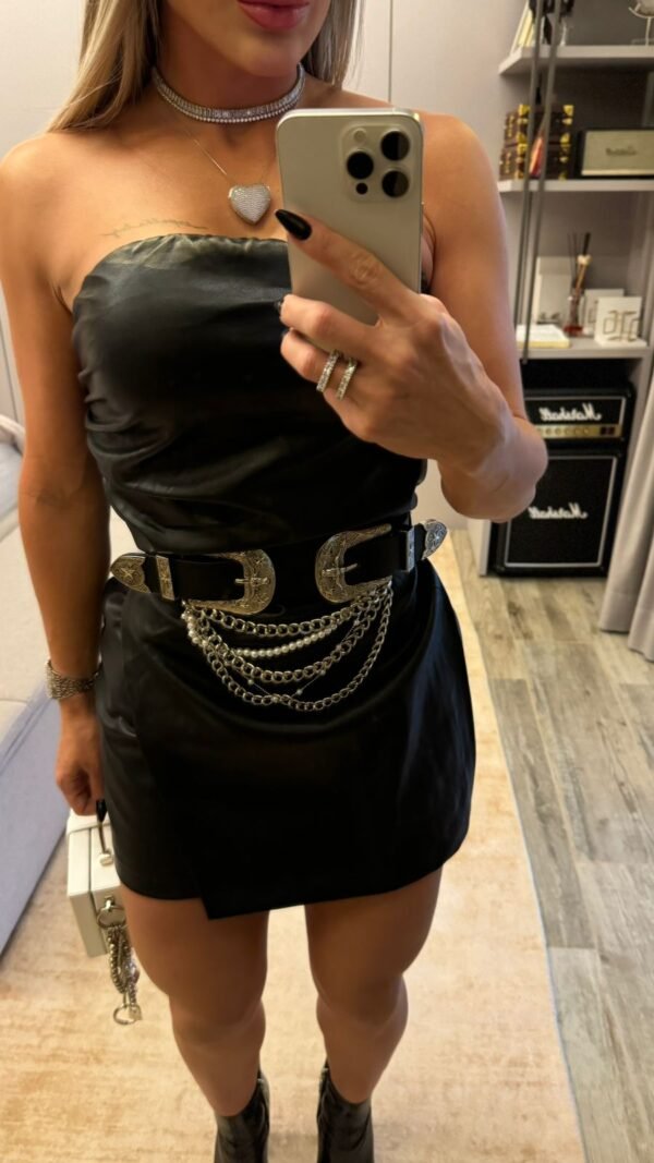 Vestido Tubinho Couro Cinto Rockstar - Image 2